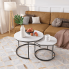 Nesting Coffee & End Table Set of 2 with Black Metal Frame