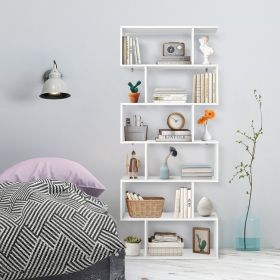 6 Tier S-Shaped Bookshelf Storage Display Bookcase Decor Z Shelf with Large Open Compartments (Color: White)