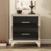 Elegant High Gloss Nightstand with 2 Drawers, Metal Handles and Silver Mirrored Trimming