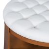 2 Tier Large Round Ottoman Coffee Table with Wheels and Ivory White Button Tufted Top
