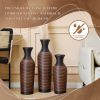 Set of 3 Brown Hand-Woven PVC Rattan Floor Vases