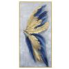 100% Hand Painted Abstract Blue & Gold Feather Canvas Oil Painting