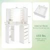 Corner Vanity Desk with Built-In Power Outlet Station, 5 Drawers, 3 Storage Shelves, 3 Color LED Light Settings and Hair Dryer Rack Holder