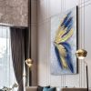 100% Hand Painted Abstract Blue & Gold Feather Canvas Oil Painting
