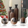 Set of 3 Brown Hand-Woven PVC Rattan Floor Vases