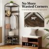 Modern Corner Display Shelf with Multi-Hook Clothes Hanger, 2 Tier Shoe Rack and Storage Shelves