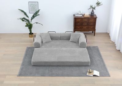 77.9” Foldable Sofa Floor Couch with Convertible Sleeper, 2 Matching Pillows in 9 Colors (Color: Light Gray)