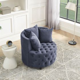 Velvet Upholstered Swivel Chair, Button Tufted Design with Movable Wheels and 3 Matching Pillows (Color: Grey)