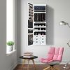 Lockable Wall Mounted Mirror Jewelry Armoire with 5 LEDs, 6 Drawers, Hang On Door Option and 3 Colors To Choose