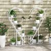 Set of 2, 5 Tier Metal Plant Stand with 4 Hanging Hooks for Multiple Plants  and Heart Shaped Design When Combined