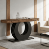 63” Console Table with Black Circle Metal Design Base and Wood Grain Rectangle Tabletop