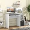 Space Saving Computer Work Desk with Pull-Out Keyboard Tray and Detachable & Foldable Bottom Drawer