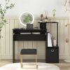 Space Saving Computer Work Desk with Pull-Out Keyboard Tray and Detachable & Foldable Bottom Drawer